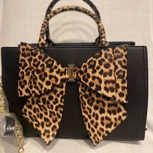 Leopard Print Bow Black Handbag